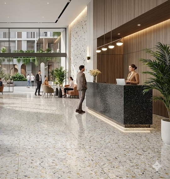 Giải pháp thẩm mỹ sảnh khách sạn, quán cà phê, văn phòng với đá Terrazzo