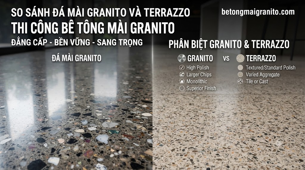 So Sánh Đá Mài Granito Và Terrazzo: Nên Chọn Loại Nào Cho Công Trình?